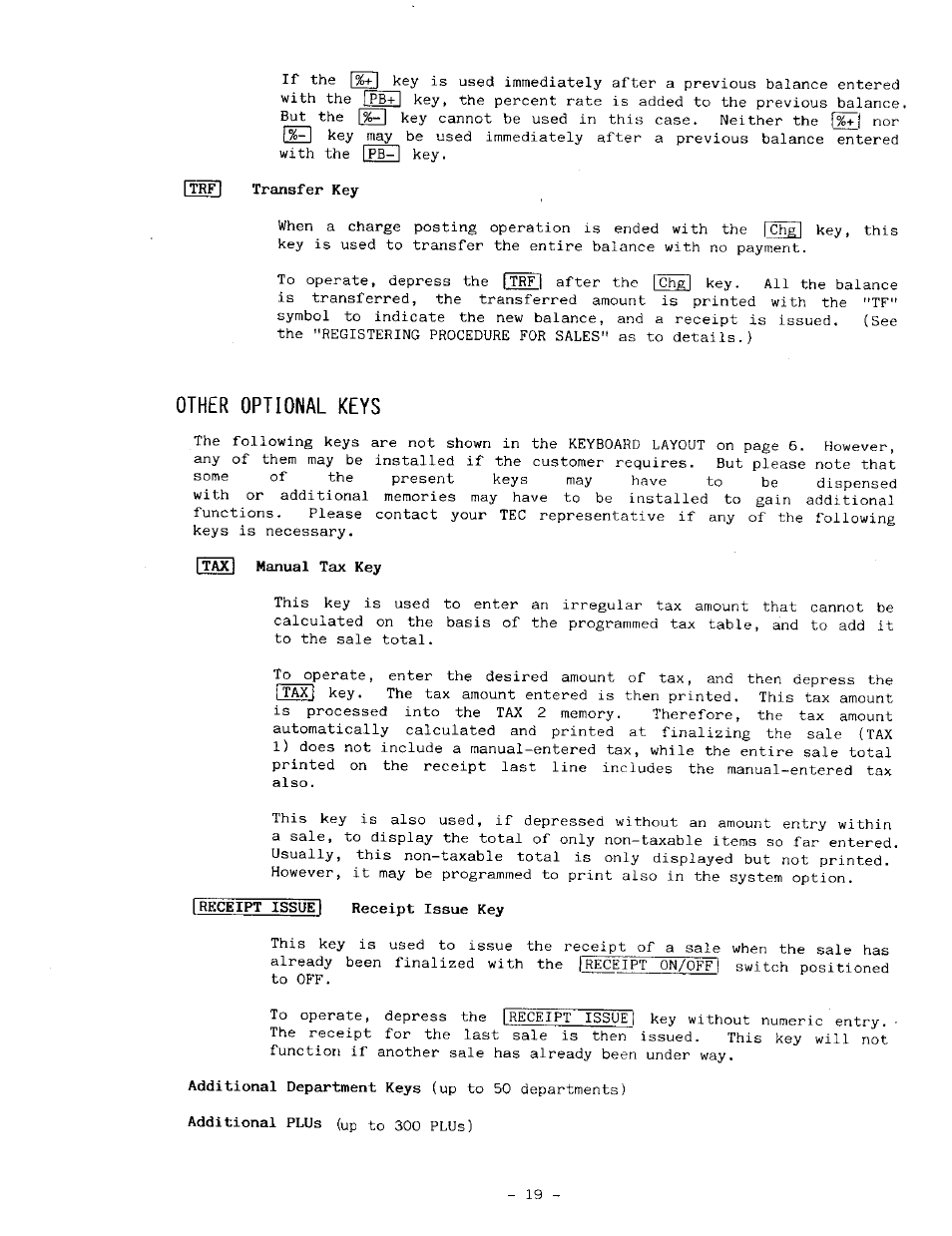 Other optional keys, O t h e r o p t i o n a l k e y s 9 | Toshiba MA-191 User Manual | Page 23 / 72