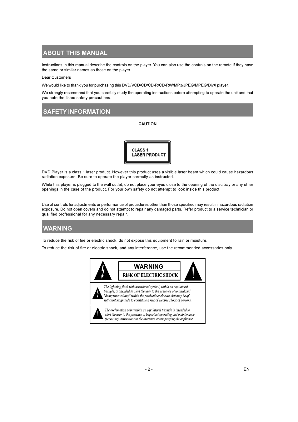 About this manual, Safety information, Warning | Toshiba SD-250E-S-TE User Manual | Page 2 / 35
