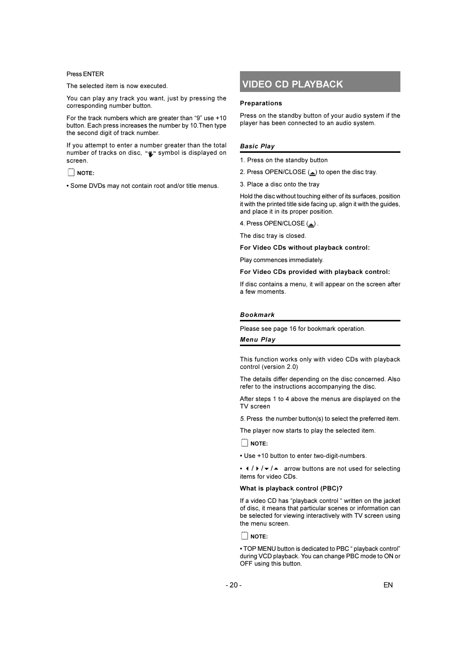 Video cd playback | Toshiba SD-250E-S-TE User Manual | Page 20 / 35