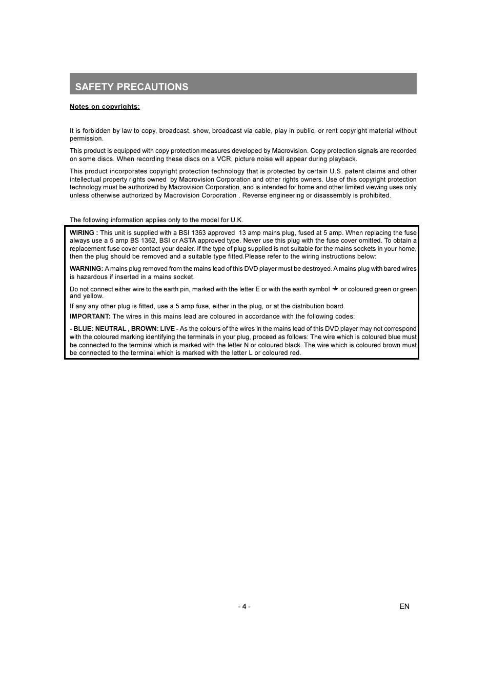 Safety precautions | Toshiba SD-250E-S-TE User Manual | Page 4 / 35