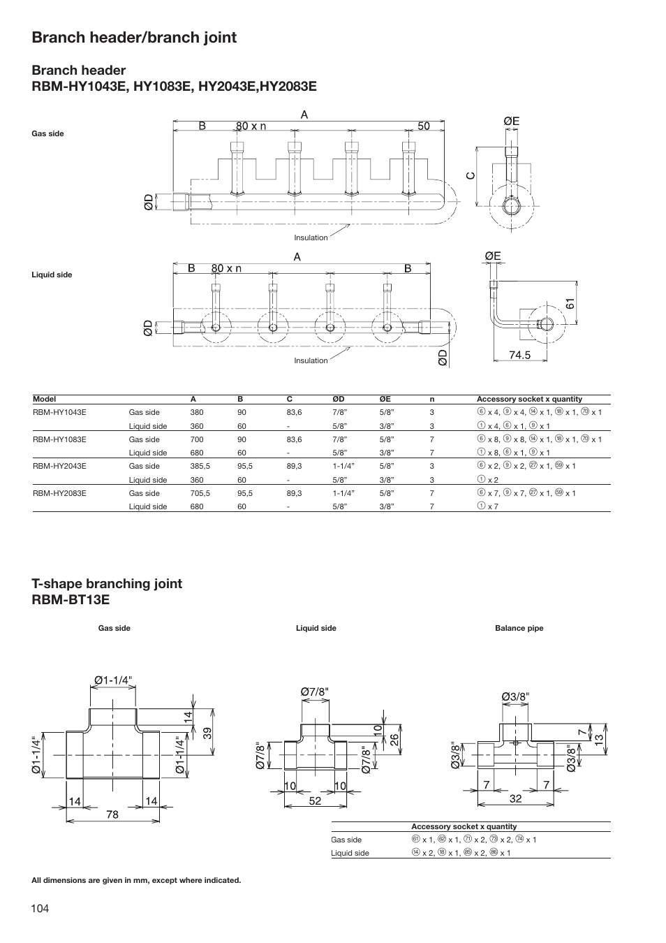 Branch header/branch joint | Toshiba SUPER MODULAR MULTI HFC R-410A User Manual | Page 104 / 108