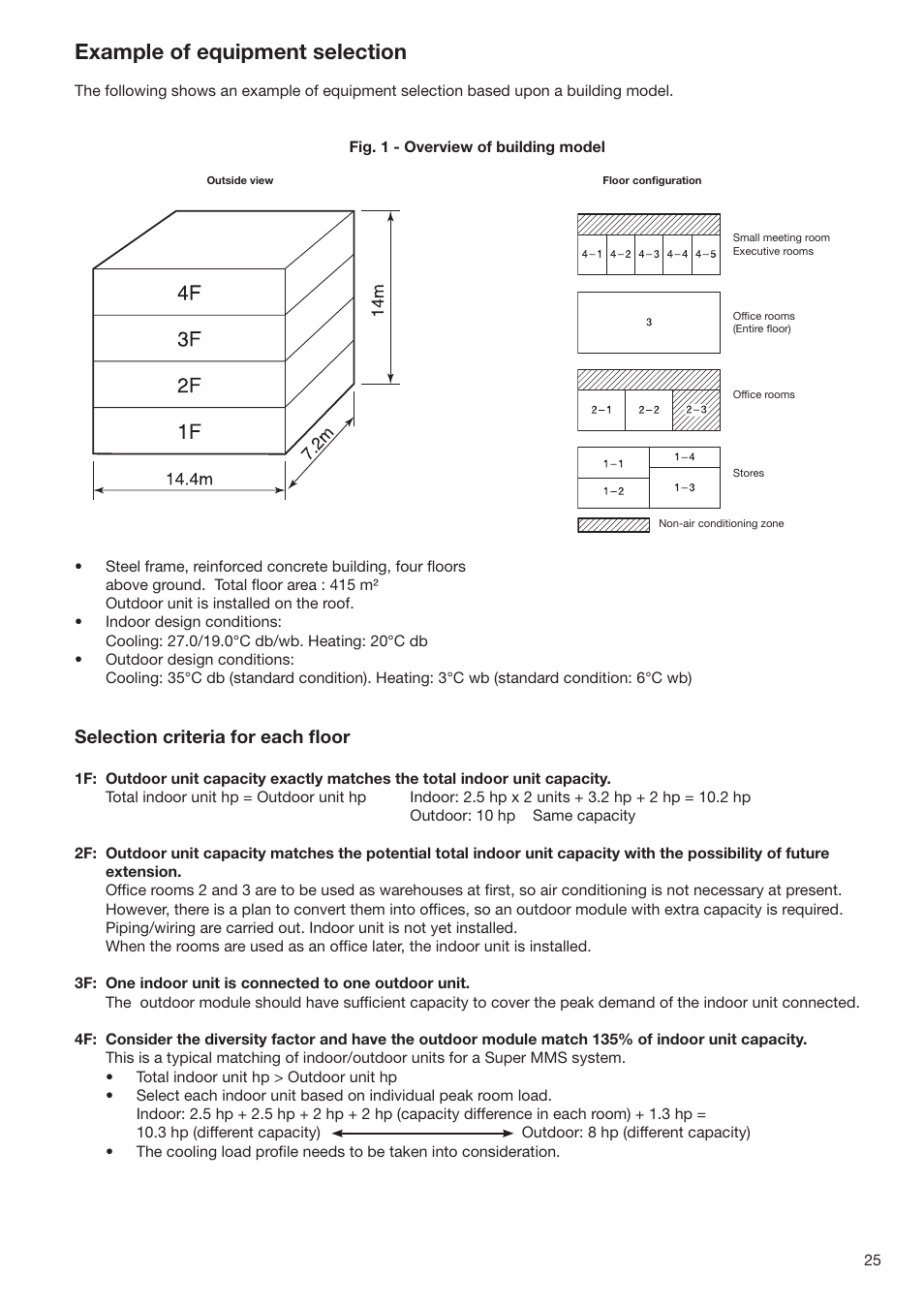 Example of equipment selection, Selection criteria for each ﬂoor | Toshiba SUPER MODULAR MULTI HFC R-410A User Manual | Page 25 / 108