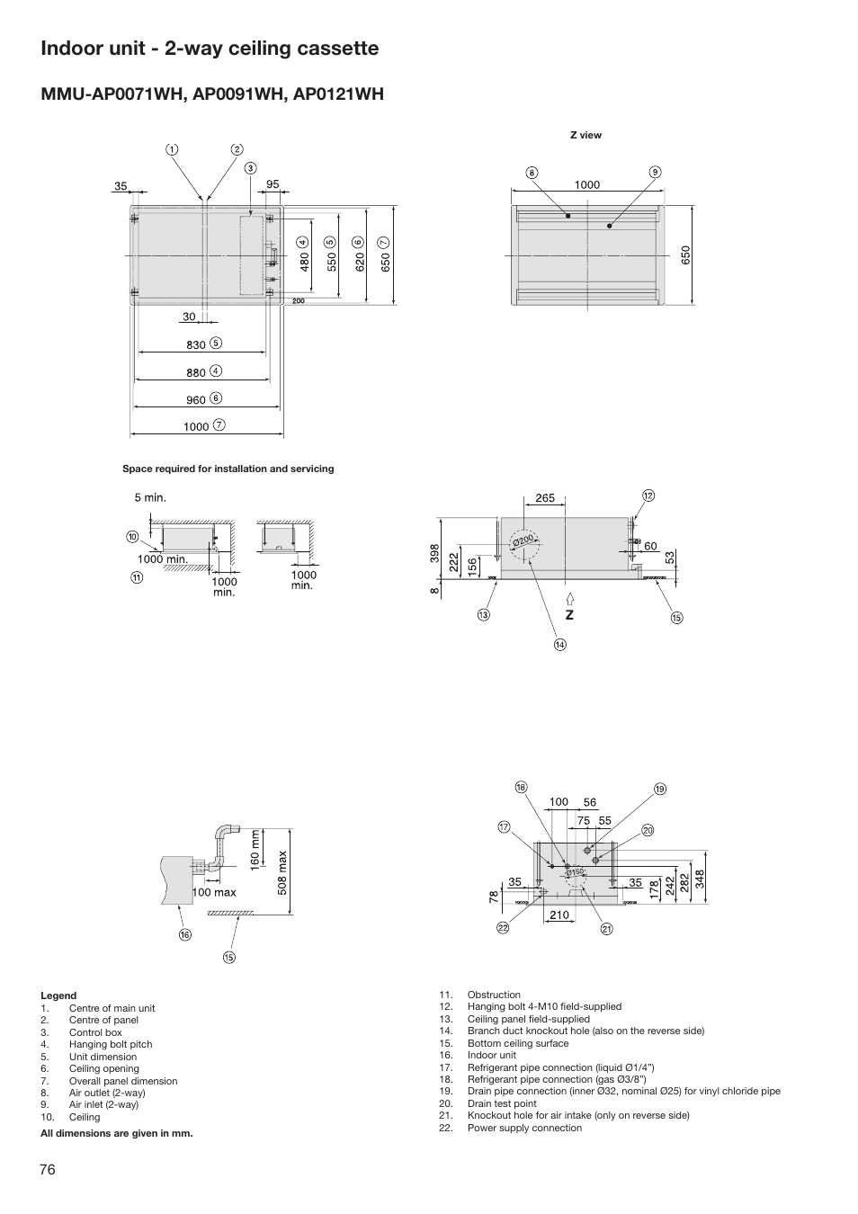 Indoor unit - 2-way ceiling cassette | Toshiba SUPER MODULAR MULTI HFC R-410A User Manual | Page 76 / 108