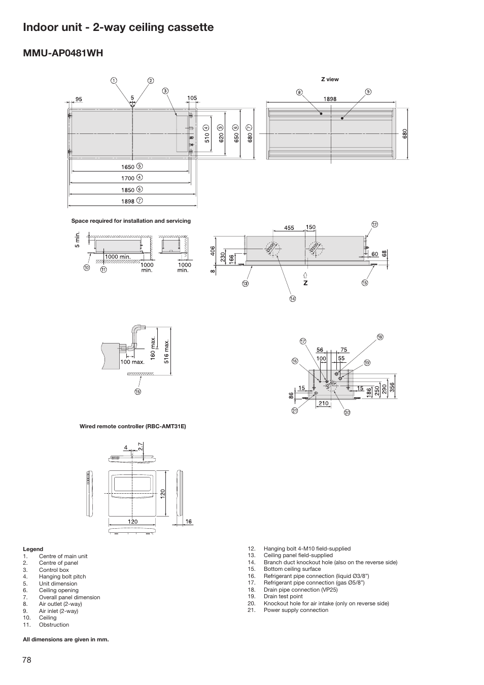 Indoor unit - 2-way ceiling cassette, Mmu-ap0481wh | Toshiba SUPER MODULAR MULTI HFC R-410A User Manual | Page 78 / 108