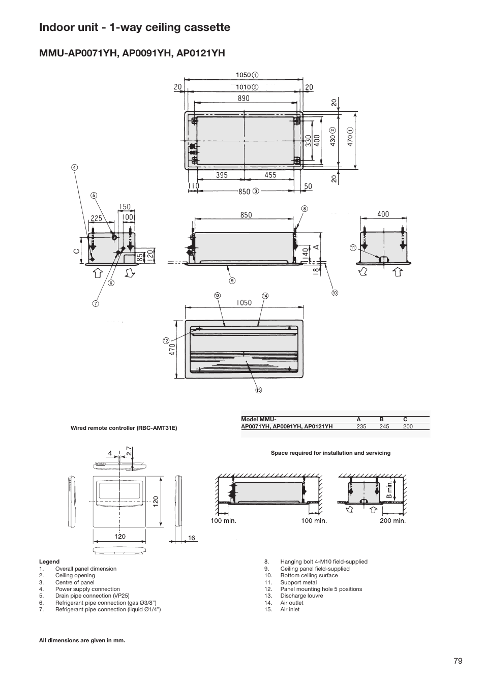 Indoor unit - 1-way ceiling cassette | Toshiba SUPER MODULAR MULTI HFC R-410A User Manual | Page 79 / 108