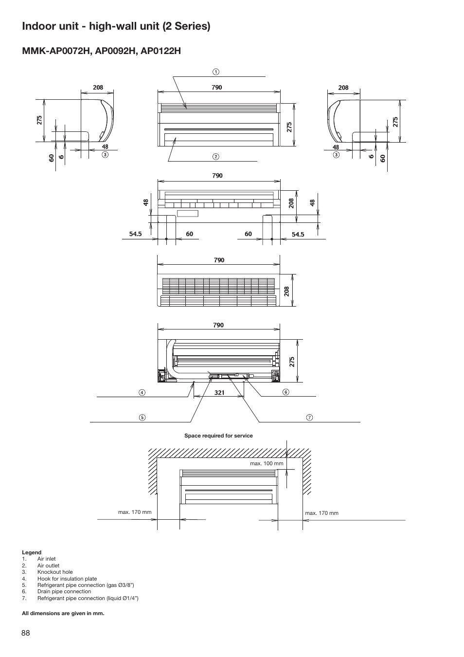 Indoor unit - high-wall unit (2 series) | Toshiba SUPER MODULAR MULTI HFC R-410A User Manual | Page 88 / 108