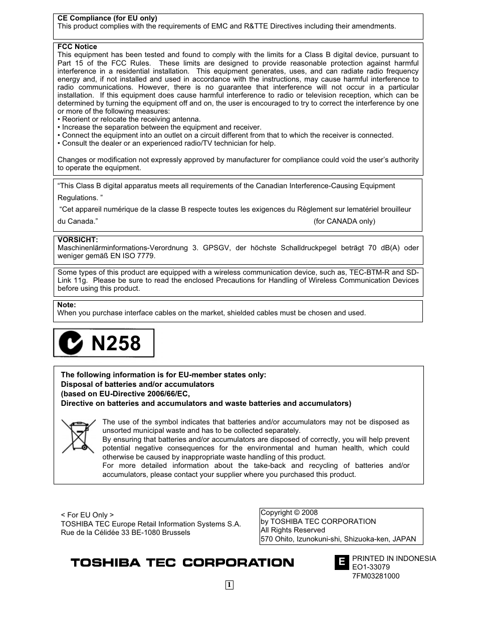 N258 | Toshiba EO1-33079 User Manual | Page 2 / 34