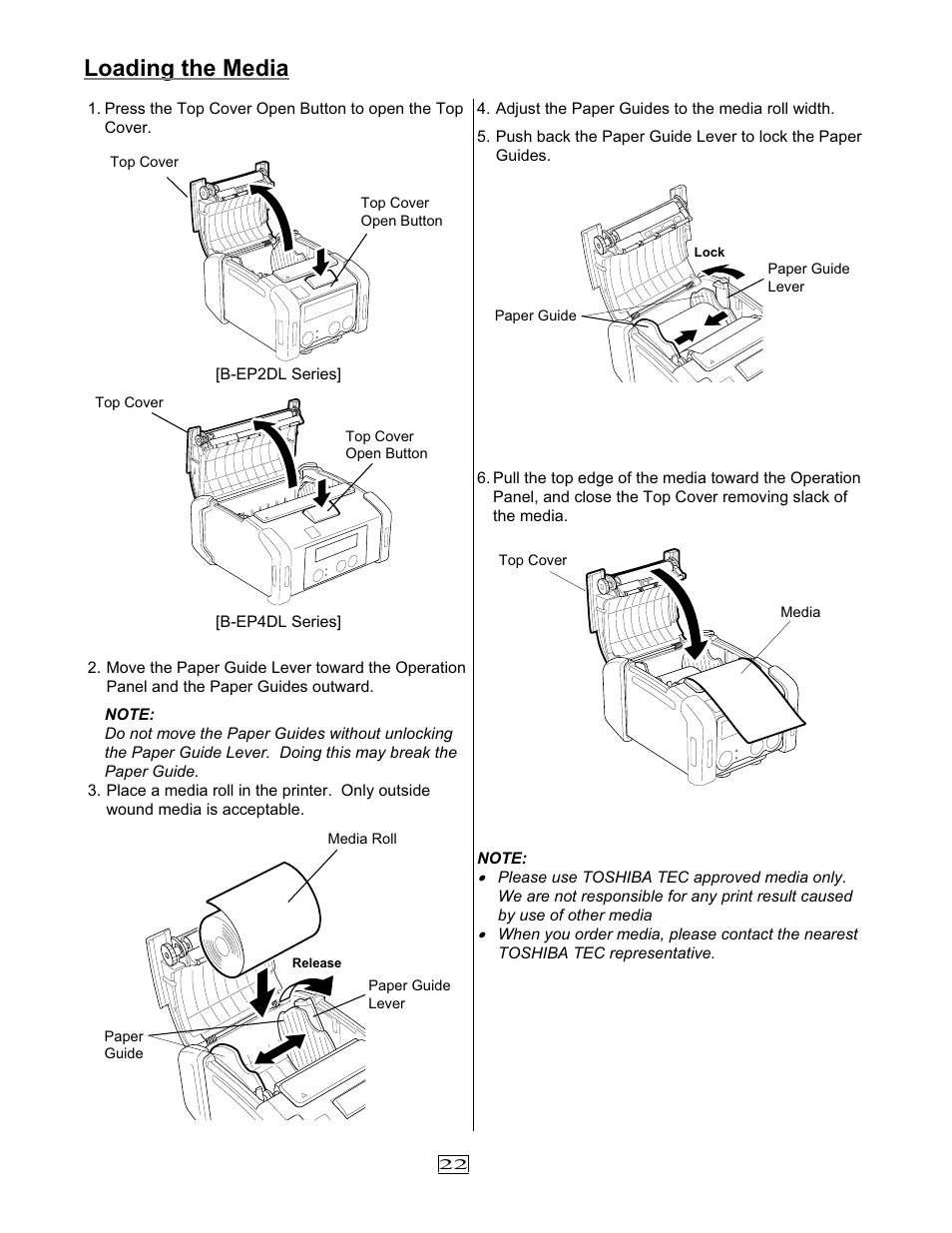 Loading the media | Toshiba EO1-33079 User Manual | Page 23 / 34