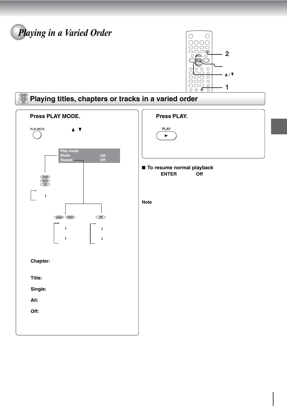 Playing in a varied order | Toshiba SD-240ESE User Manual | Page 33 / 61
