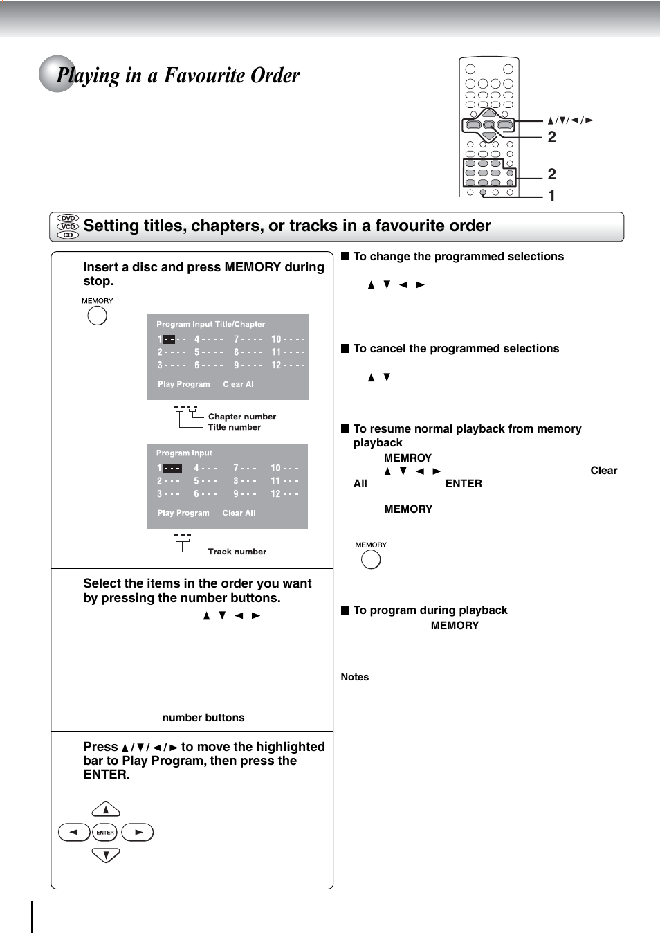 Playing in a favourite order | Toshiba SD-240ESE User Manual | Page 34 / 61