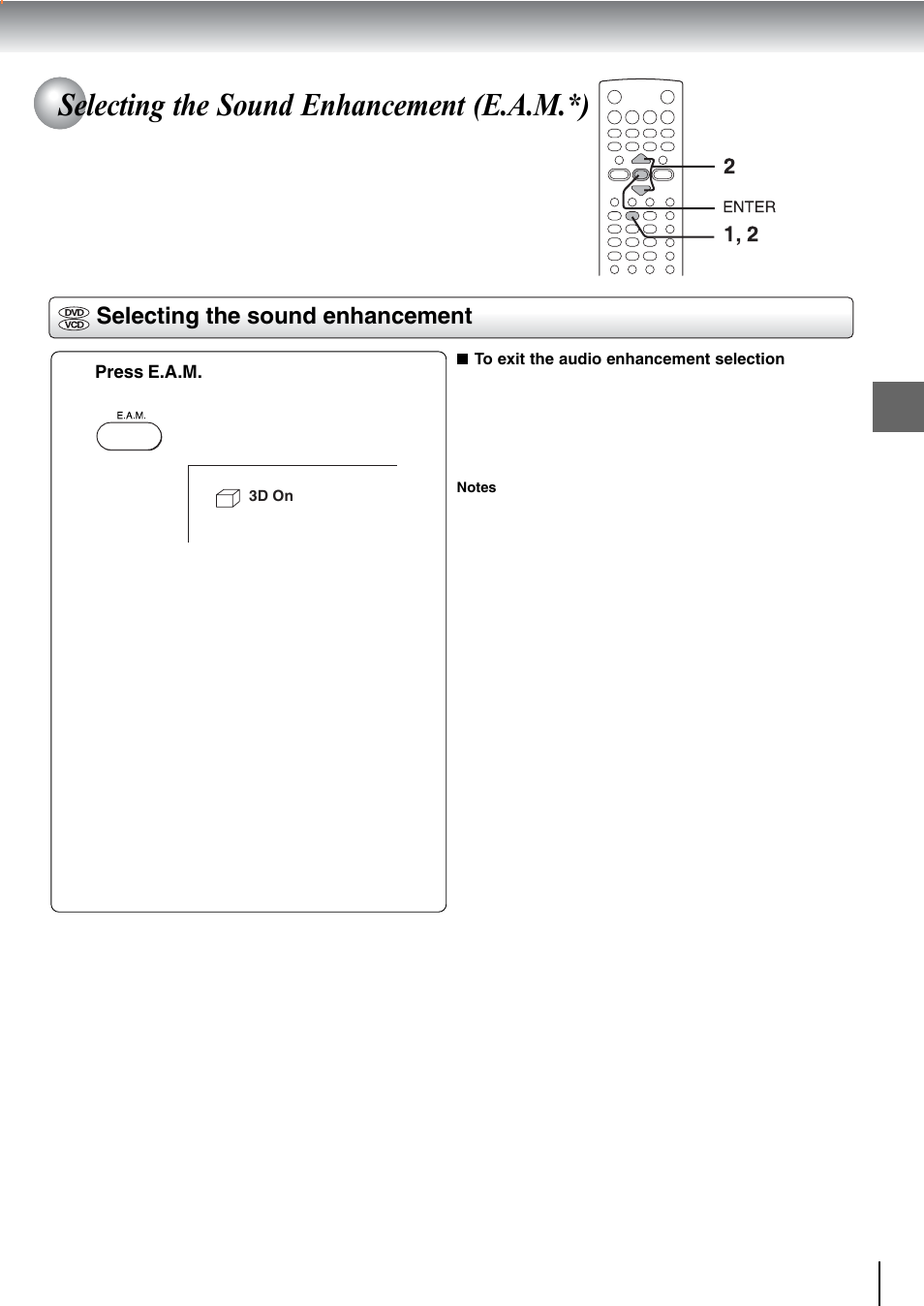 Selecting the sound enhancement (e.a.m.*), Selecting the sound enhancement | Toshiba SD-240ESE User Manual | Page 37 / 61
