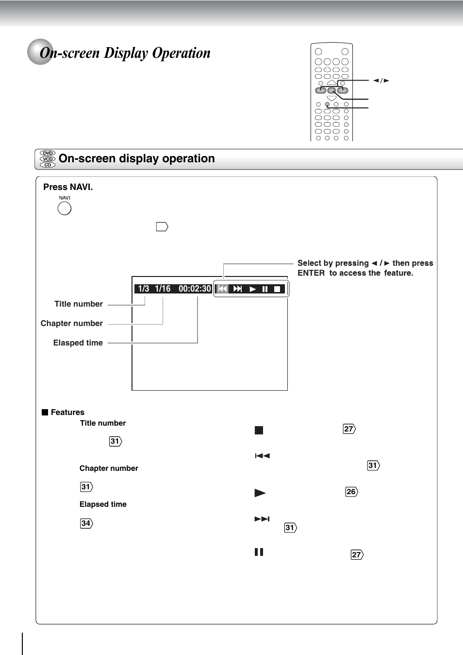 On-screen display operation | Toshiba SD-240ESE User Manual | Page 42 / 61