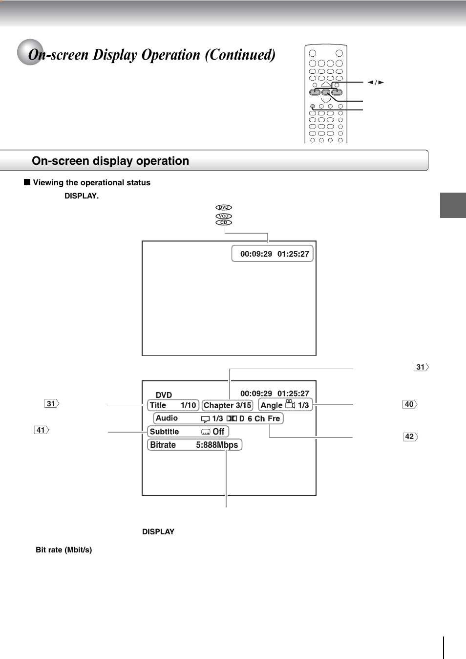 On-screen display operation (continued), On-screen display operation | Toshiba SD-240ESE User Manual | Page 43 / 61