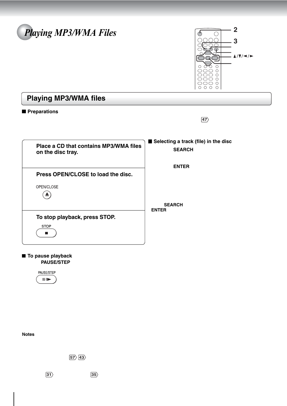 Playing mp3/wma files | Toshiba SD-240ESE User Manual | Page 44 / 61
