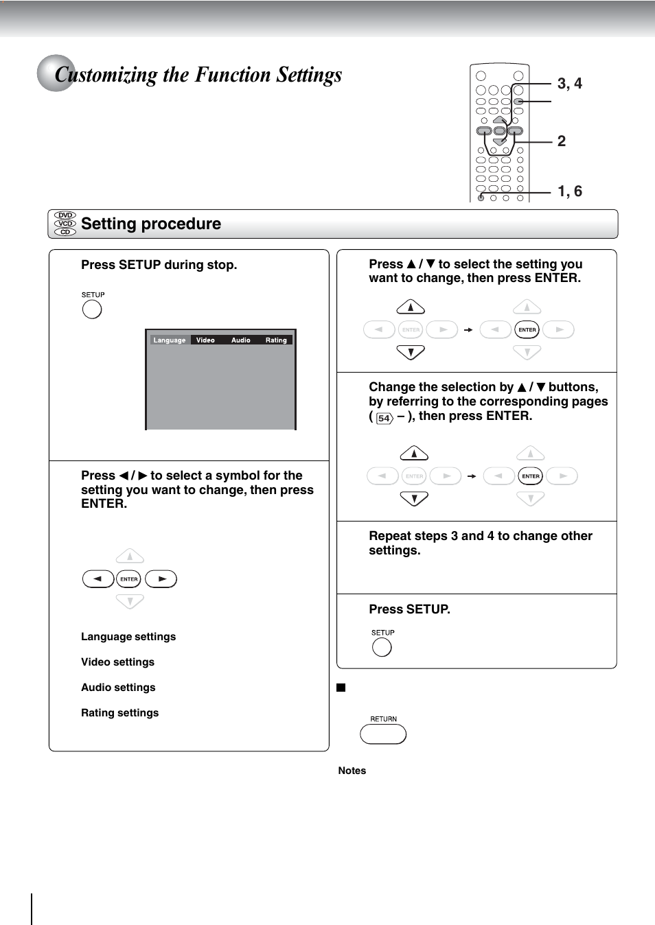 Customizing the function settings | Toshiba SD-240ESE User Manual | Page 50 / 61