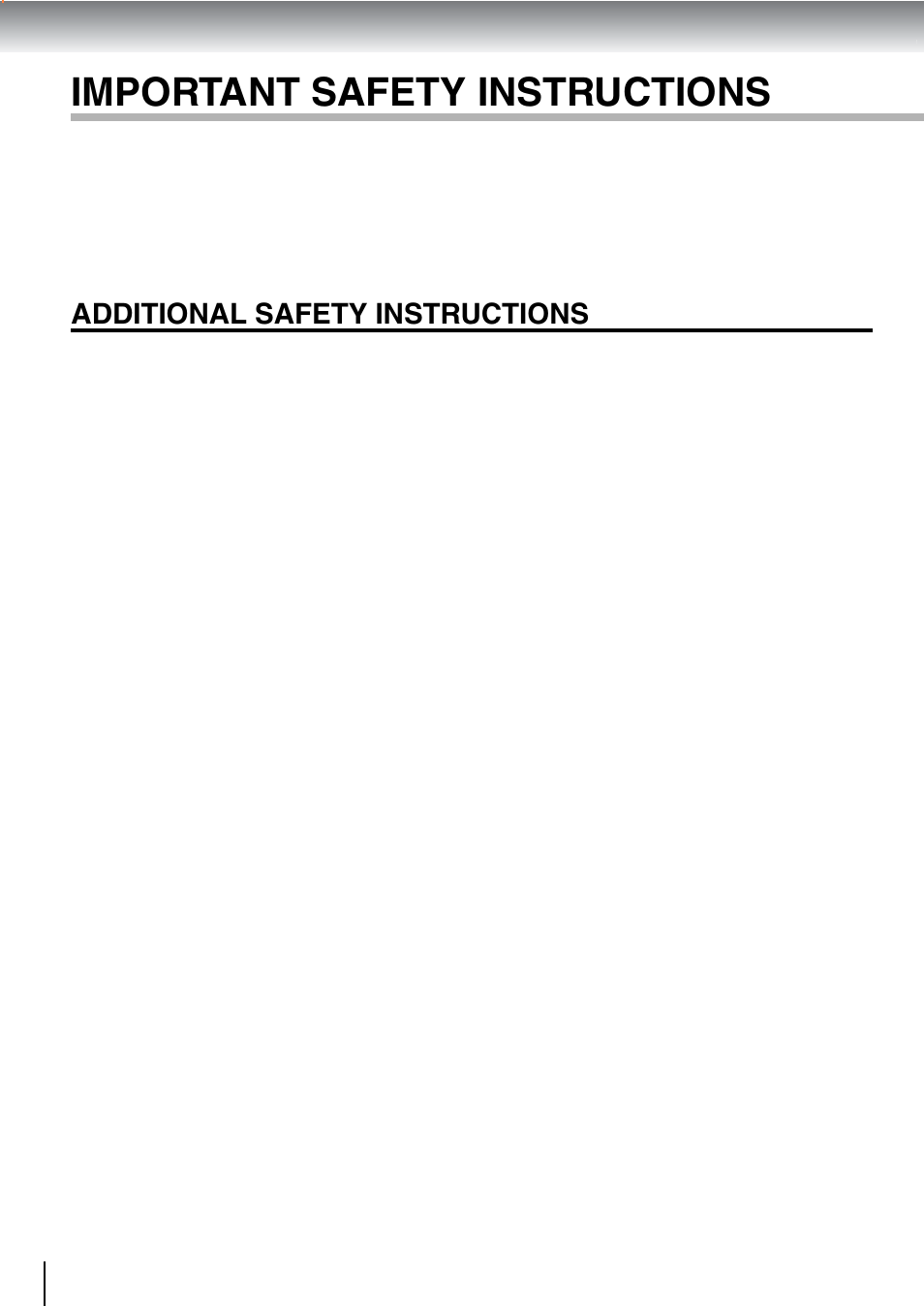 Important safety instructions, Additional safety instructions | Toshiba SD-240ESE User Manual | Page 6 / 61