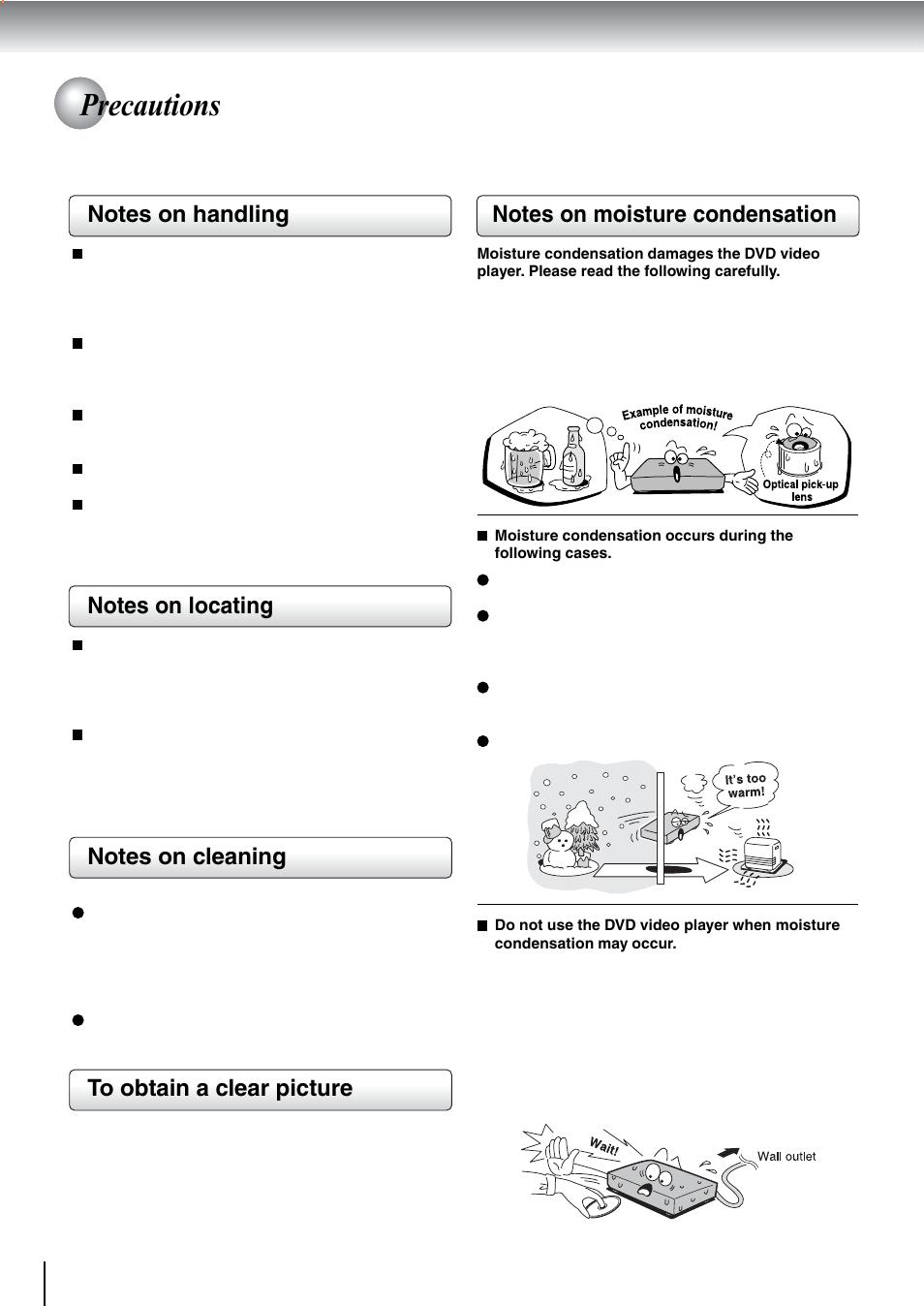 Precautions | Toshiba SD-240ESE User Manual | Page 8 / 61