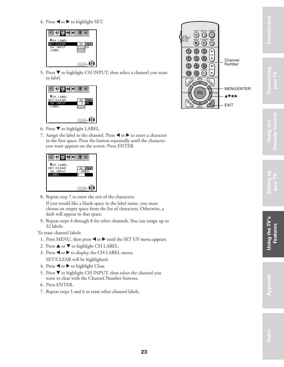 23 ref er ence, Press x or • to highlight set | Toshiba CN36Z71 User Manual | Page 23 / 47