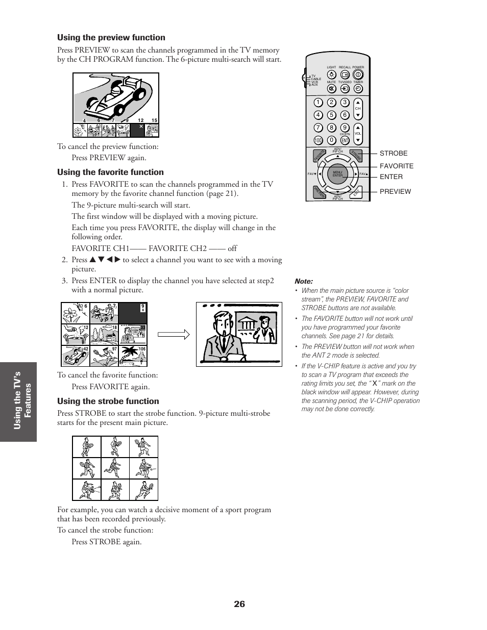 26 ref er ence, Using the preview function, Using the favorite function | Using the strobe function | Toshiba CN36Z71 User Manual | Page 26 / 47