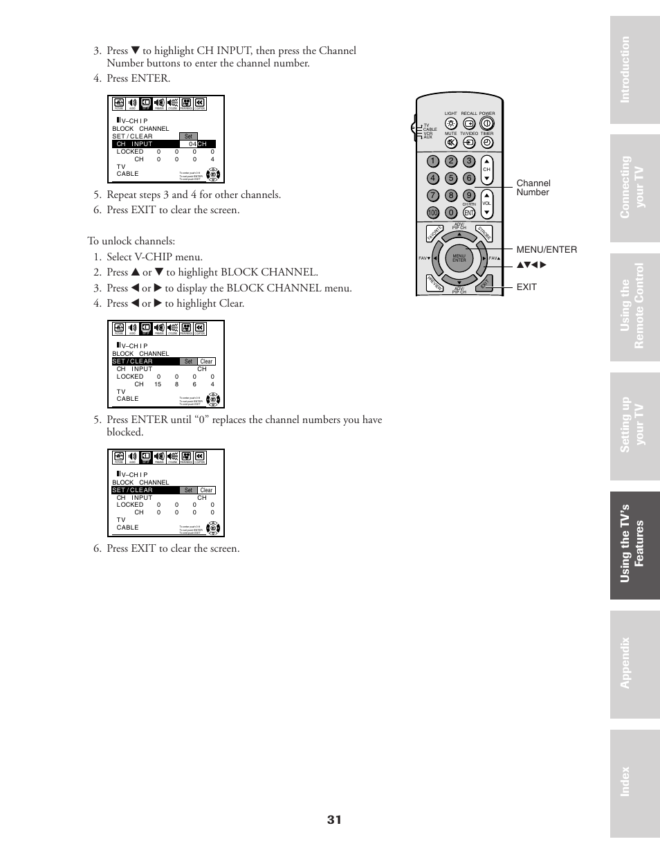 31 ref er ence, Press exit to clear the screen | Toshiba CN36Z71 User Manual | Page 31 / 47