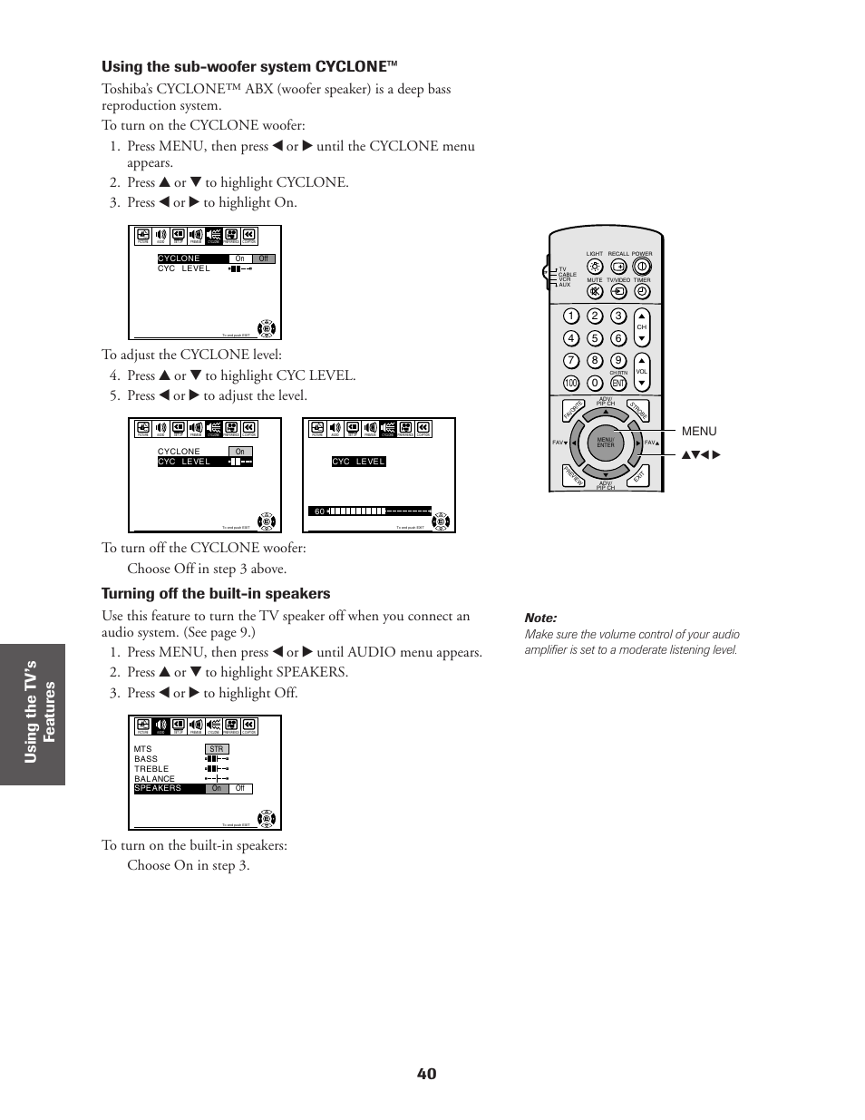 40 ref er ence, Turning off the built-in speakers | Toshiba CN36Z71 User Manual | Page 40 / 47