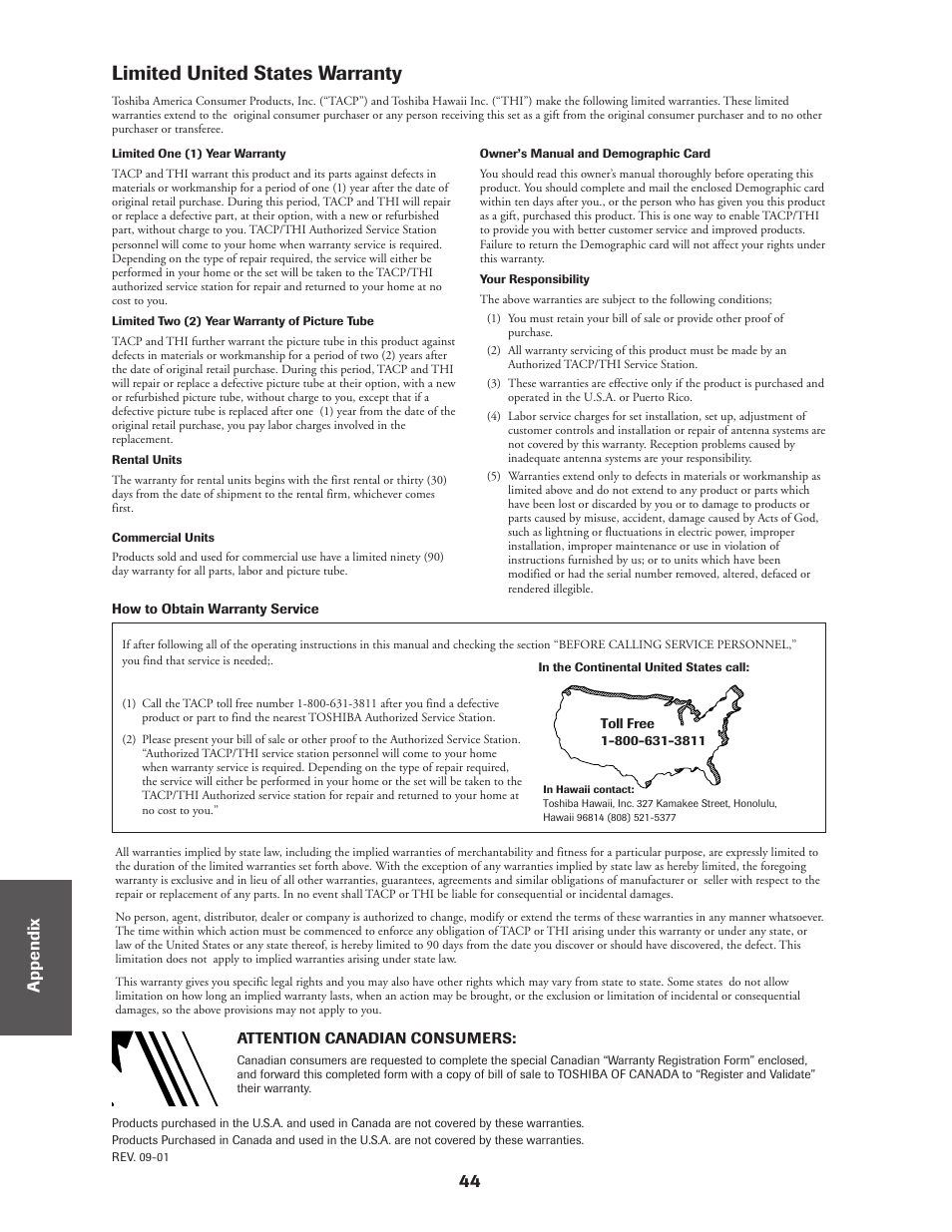 Limited warranty, Limited united states warranty, 44 ref er ence | Toshiba CN36Z71 User Manual | Page 44 / 47