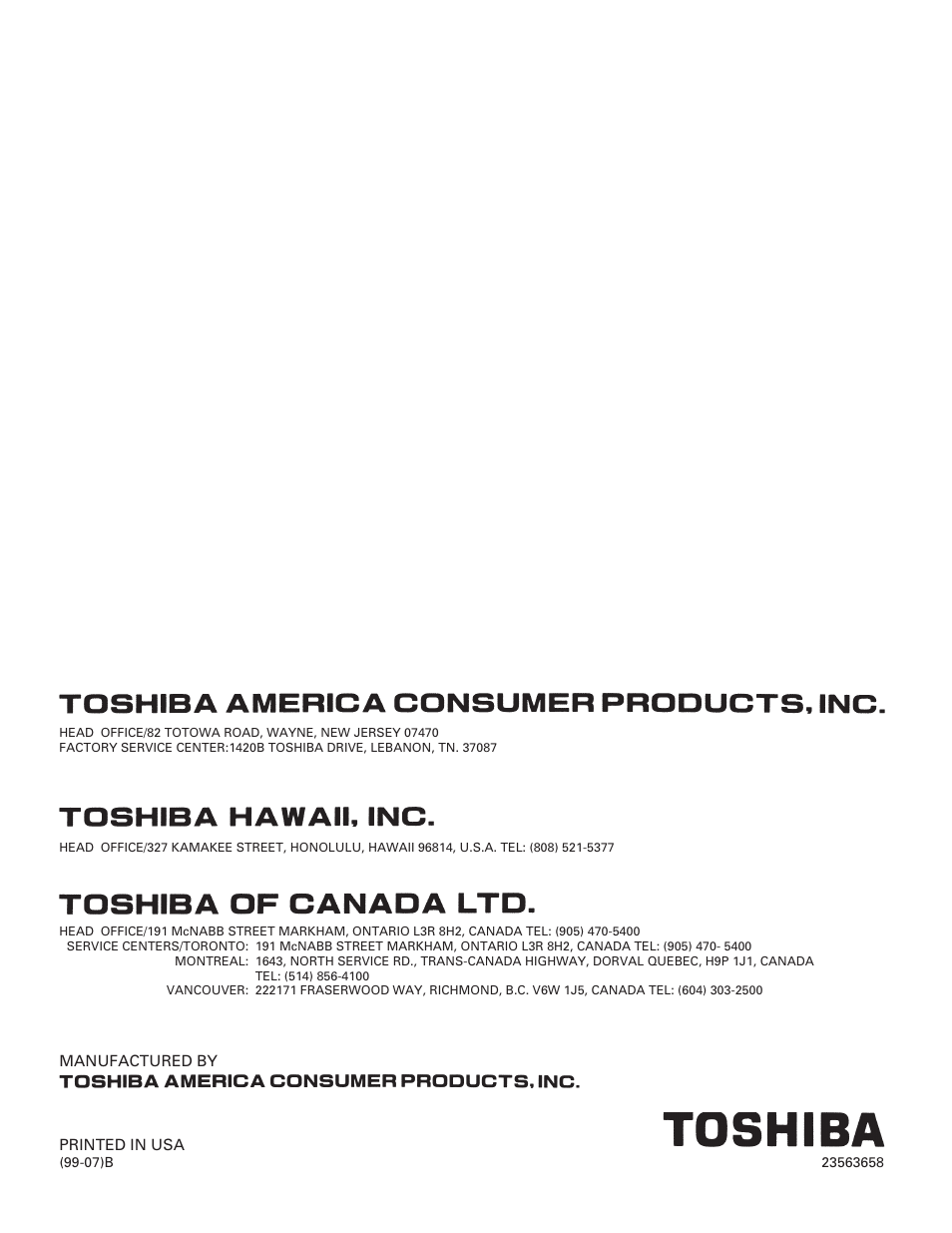 Back cover | Toshiba CN36Z71 User Manual | Page 47 / 47