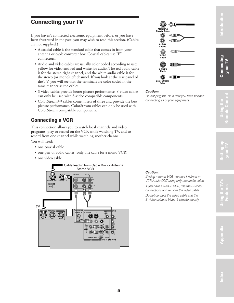 Connecting your tv, Connecting a vcr, 5ref er ence | Toshiba CN36Z71 User Manual | Page 5 / 47