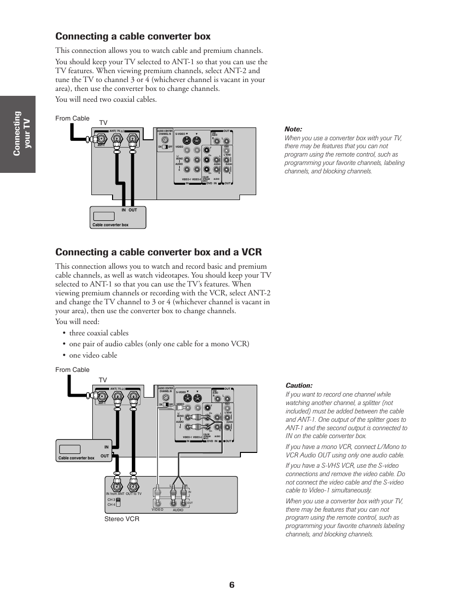 Cable converter box & a vcr, Connecting a cable converter box, Connecting a cable converter box and a vcr | 6ref er ence | Toshiba CN36Z71 User Manual | Page 6 / 47