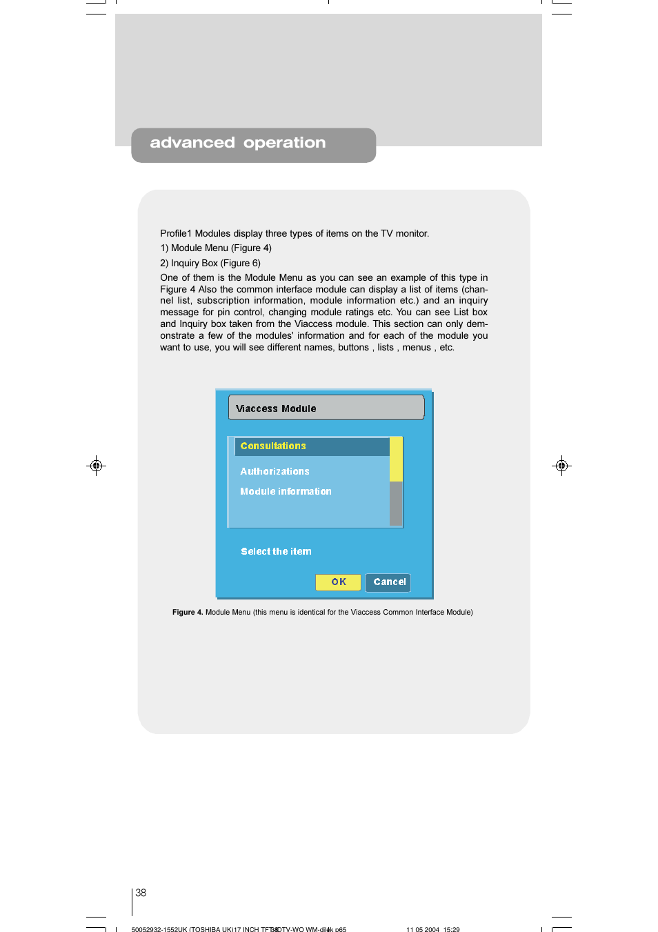 Advanced operation | Toshiba 17WLT46B User Manual | Page 39 / 65