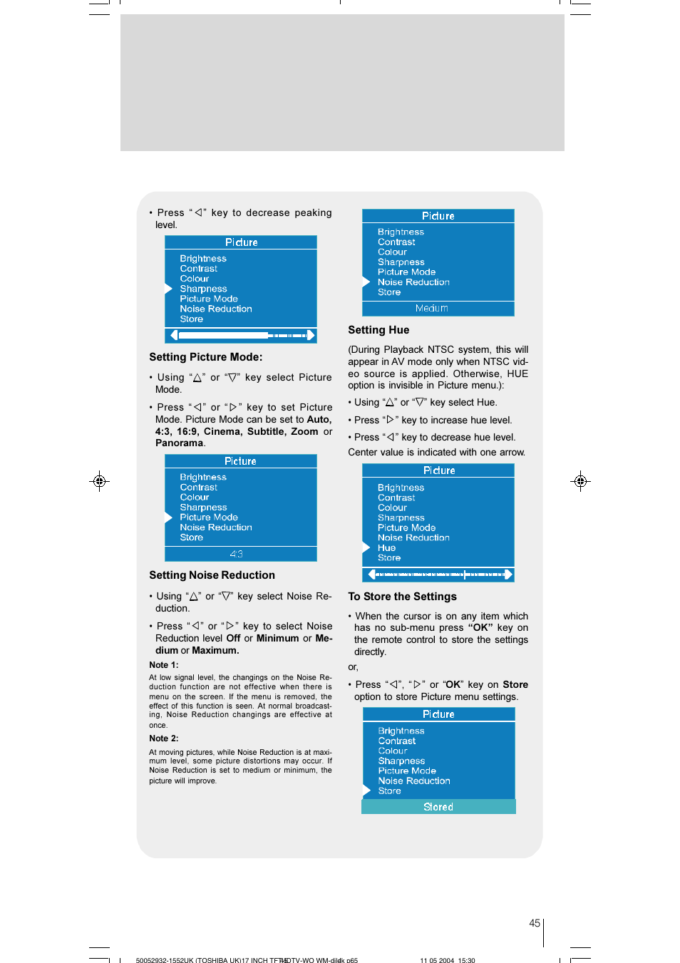 Toshiba 17WLT46B User Manual | Page 46 / 65