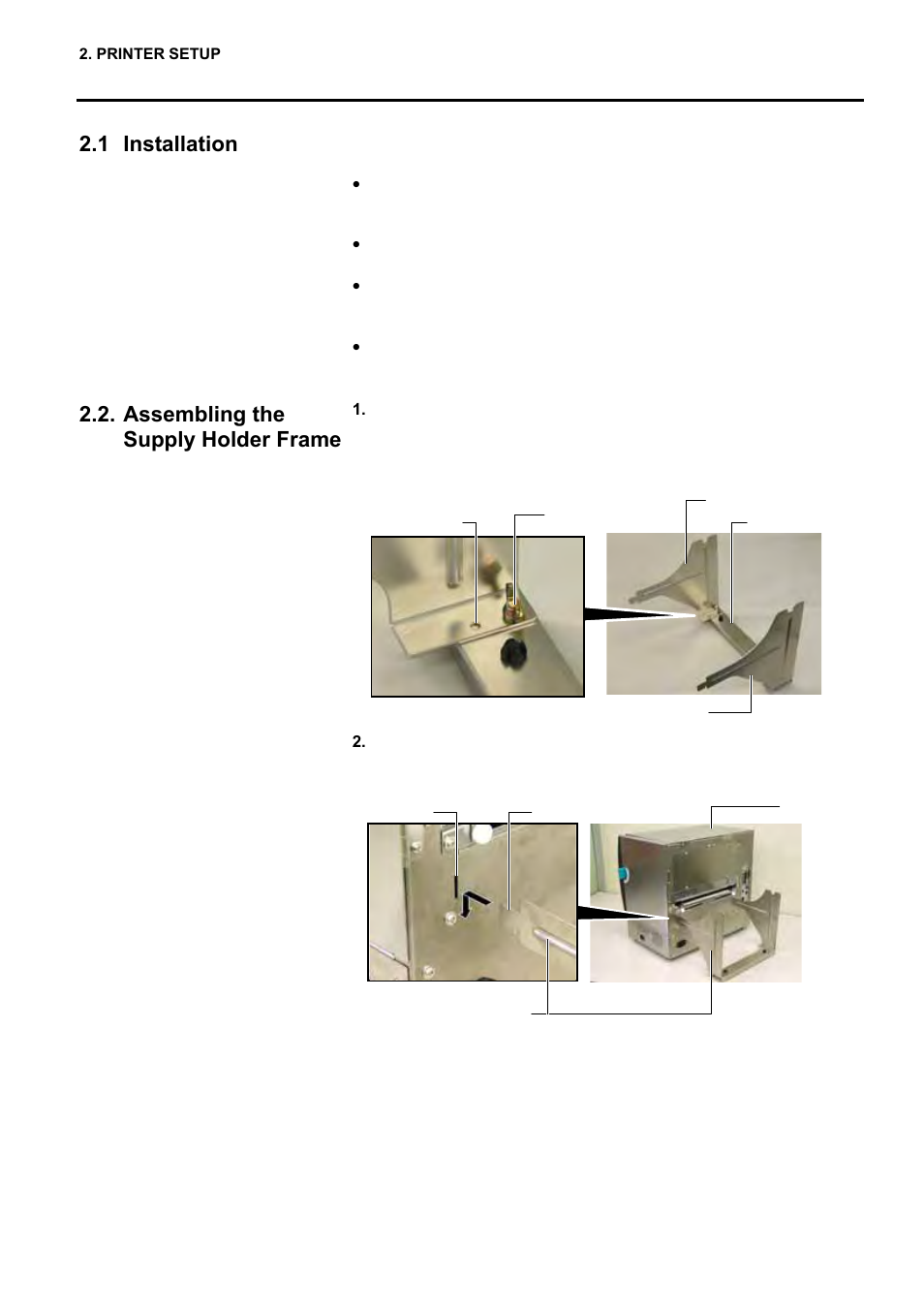 1 installation, 2 assembling the supply holder frame, Assembling the supply holder frame | Toshiba EO1-33057 User Manual | Page 16 / 139
