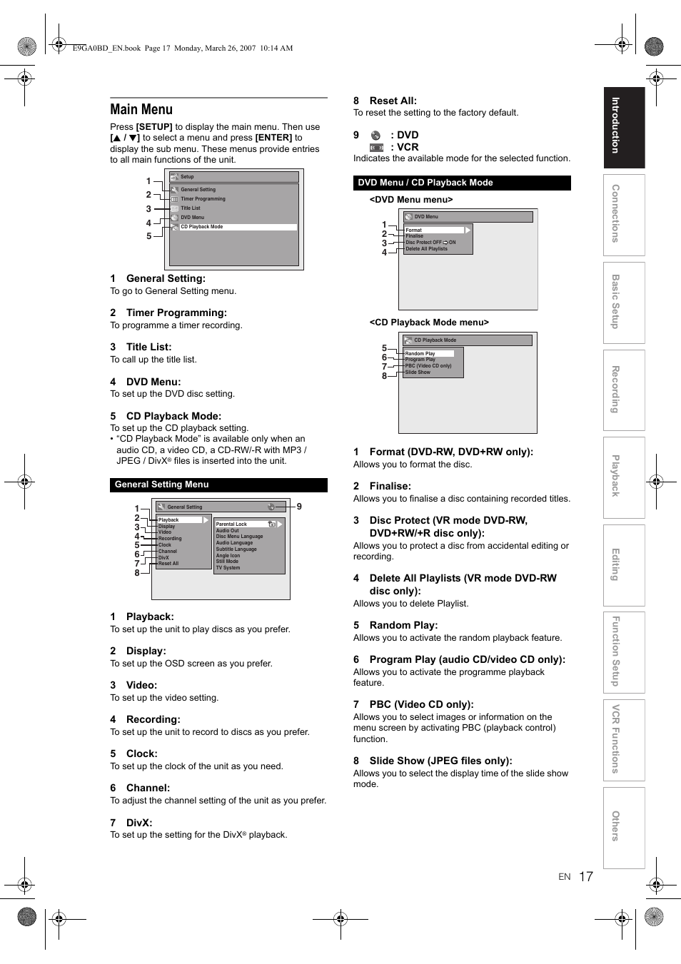 Main menu | Toshiba D-VR17KB User Manual | Page 17 / 83