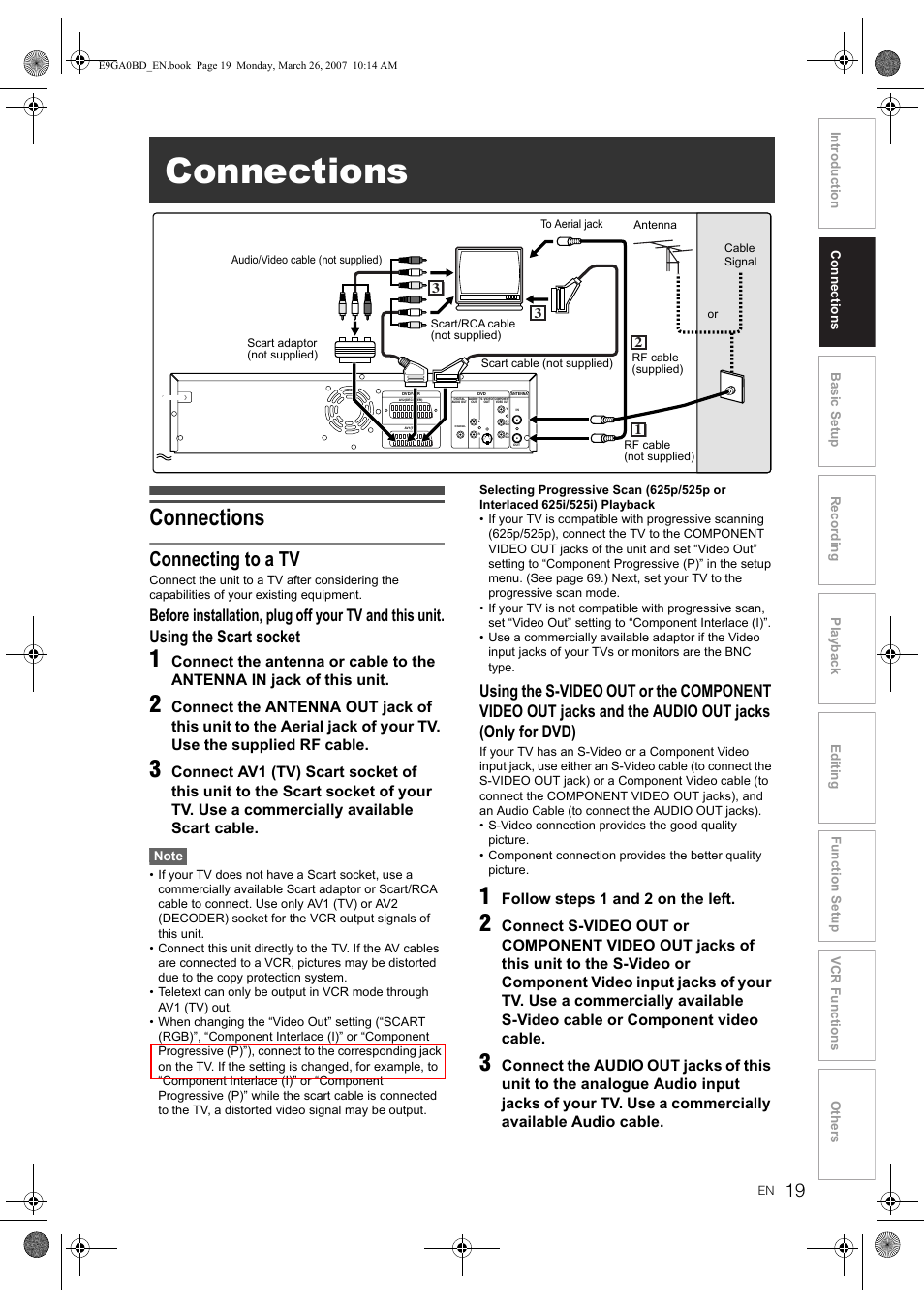 Connections, Connecting to a tv, Follow steps 1 and 2 on the left | Toshiba D-VR17KB User Manual | Page 19 / 83