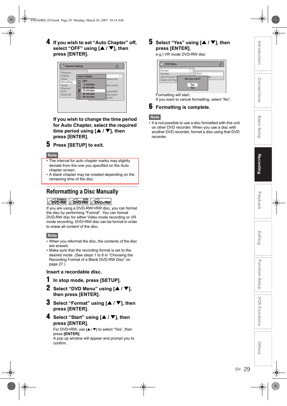 Reformatting a disc manually | Toshiba D-VR17KB User Manual | Page 29 / 83