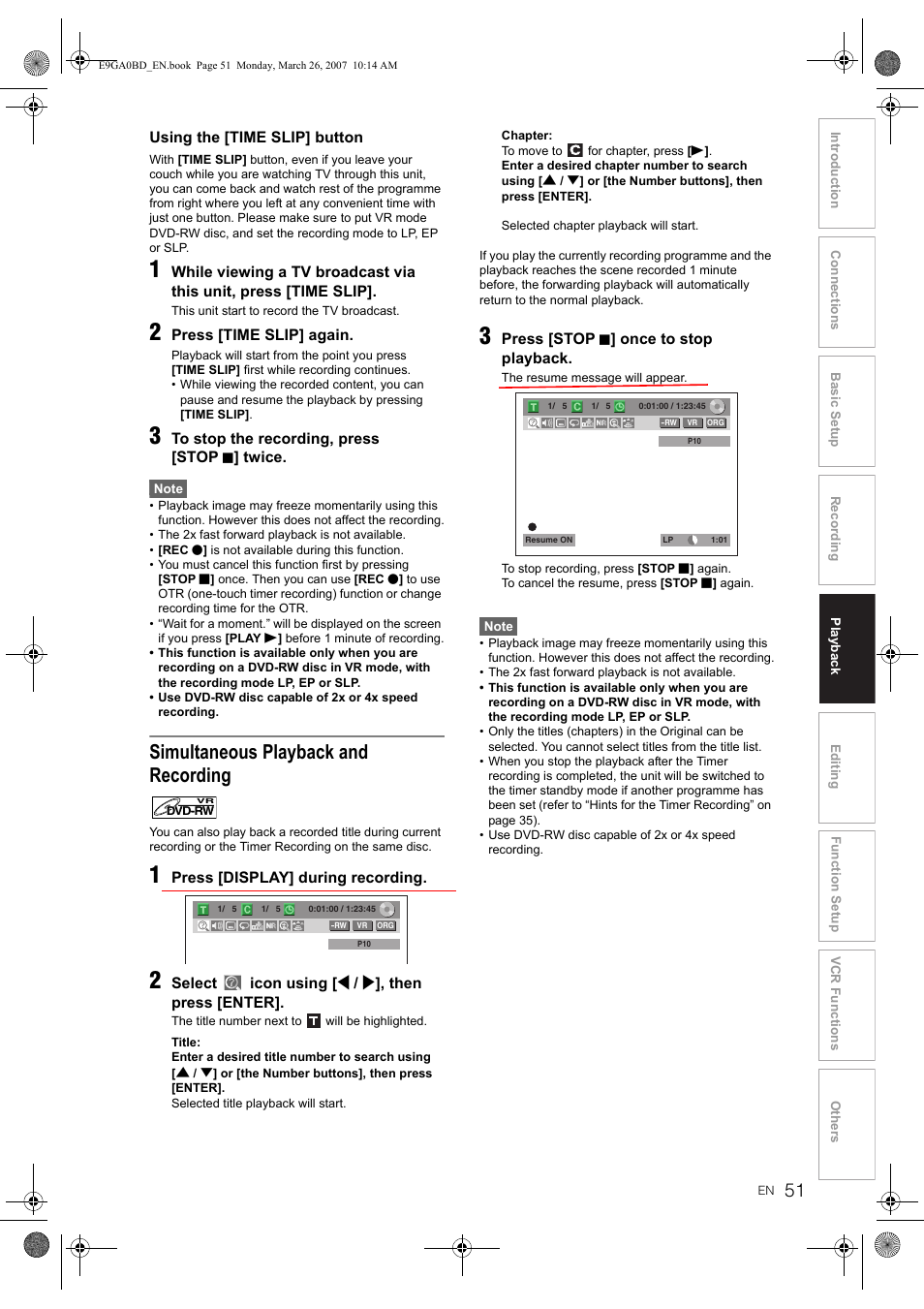 Simultaneous playback and recording | Toshiba D-VR17KB User Manual | Page 51 / 83