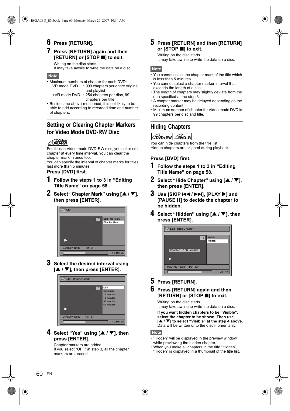 Hiding chapters | Toshiba D-VR17KB User Manual | Page 60 / 83