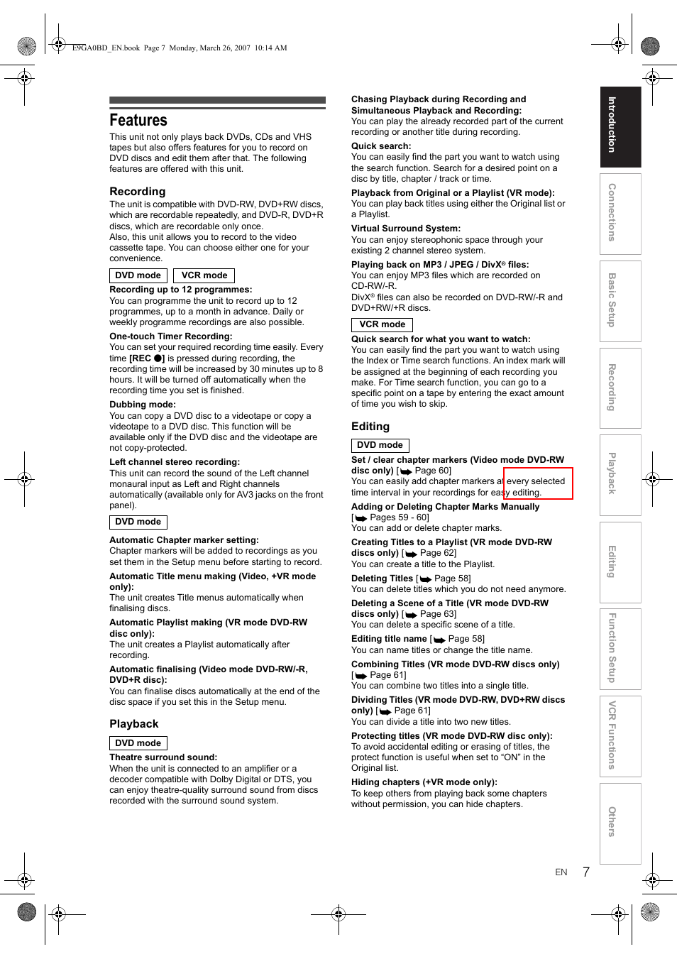Features | Toshiba D-VR17KB User Manual | Page 7 / 83
