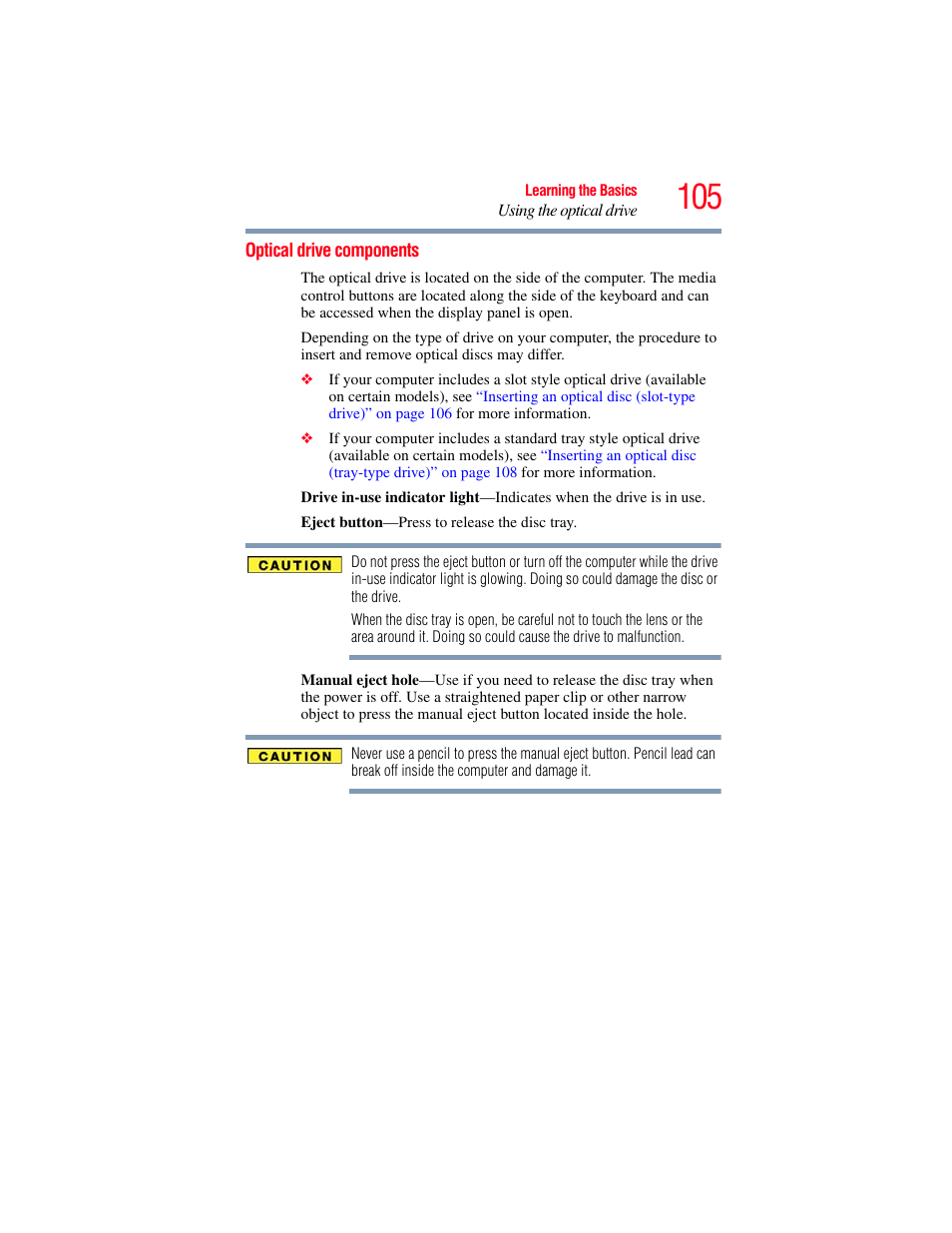 Optical drive components | Toshiba SATELLITE P500 User Manual | Page 105 / 254