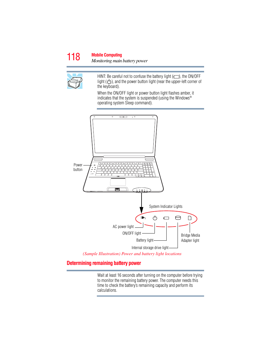 Determining remaining battery power | Toshiba SATELLITE P500 User Manual | Page 118 / 254