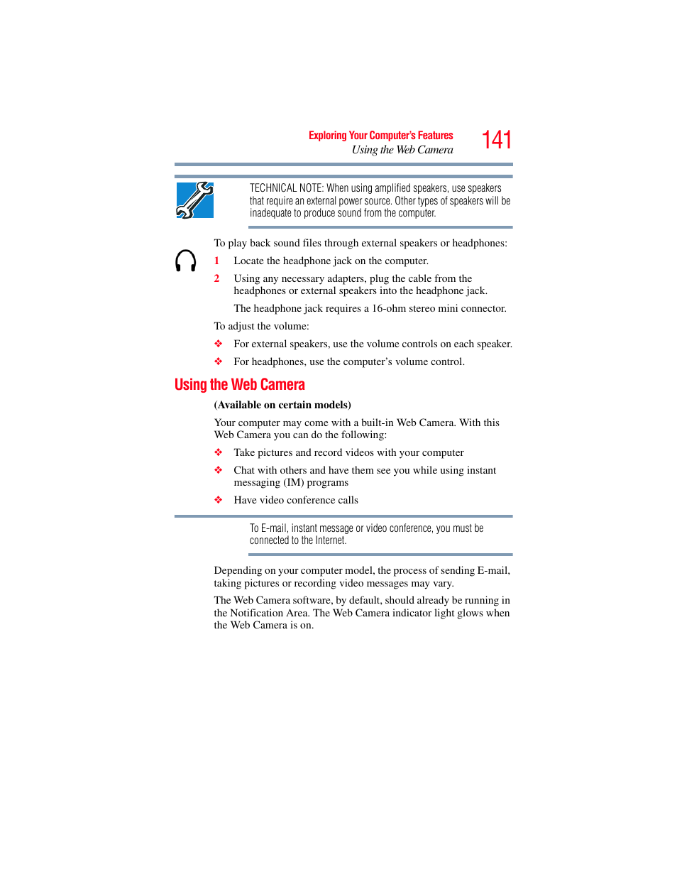 Using the web camera | Toshiba SATELLITE P500 User Manual | Page 141 / 254