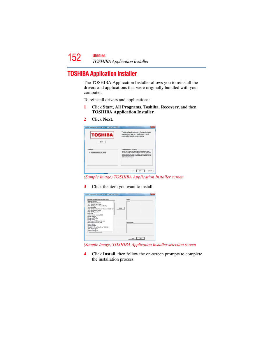 Toshiba application installer, S the, The hdmi-cec uti | Toshiba SATELLITE P500 User Manual | Page 152 / 254