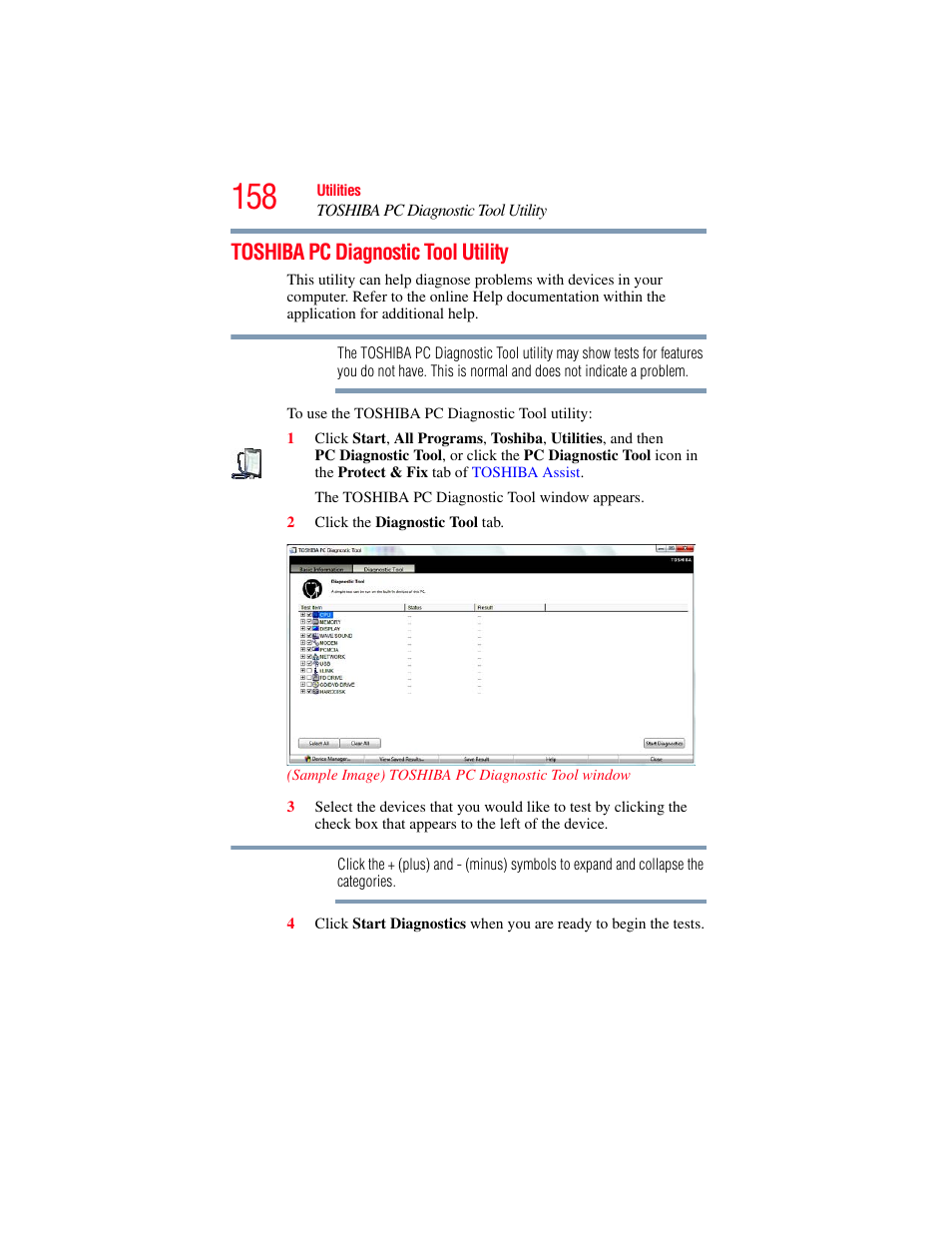 Toshiba pc diagnostic tool utility | Toshiba SATELLITE P500 User Manual | Page 158 / 254