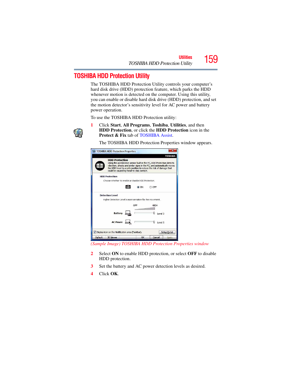 Toshiba hdd protection utility | Toshiba SATELLITE P500 User Manual | Page 159 / 254