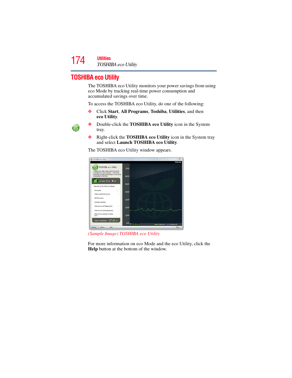 Toshiba eco utility | Toshiba SATELLITE P500 User Manual | Page 174 / 254