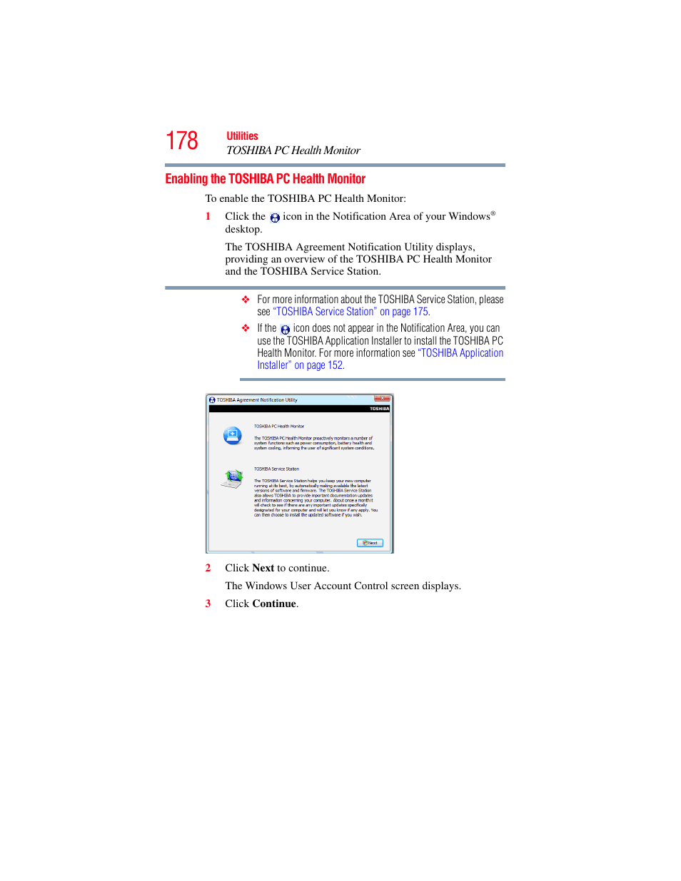 Enabling the toshiba pc health monitor | Toshiba SATELLITE P500 User Manual | Page 178 / 254