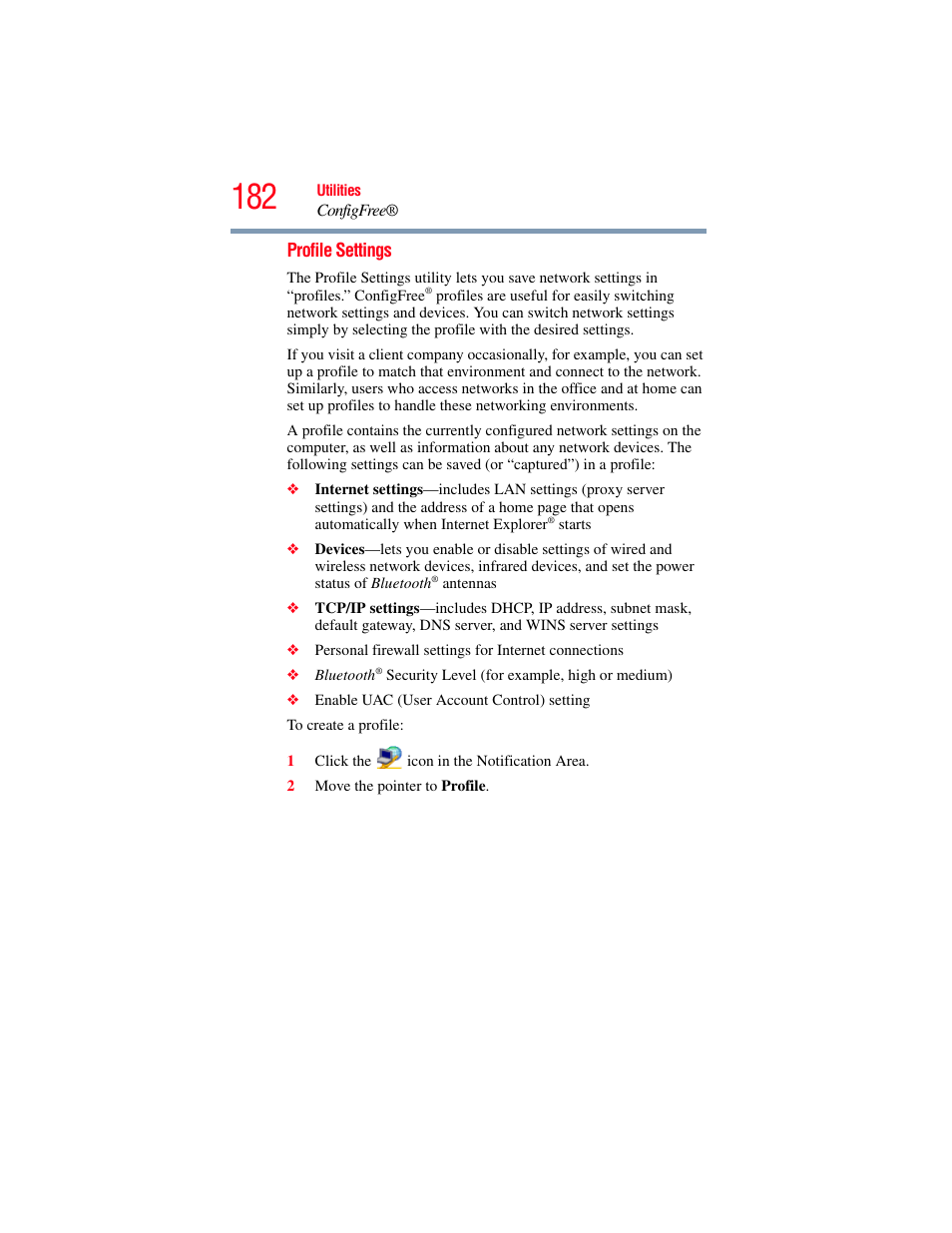 Profile | Toshiba SATELLITE P500 User Manual | Page 182 / 254