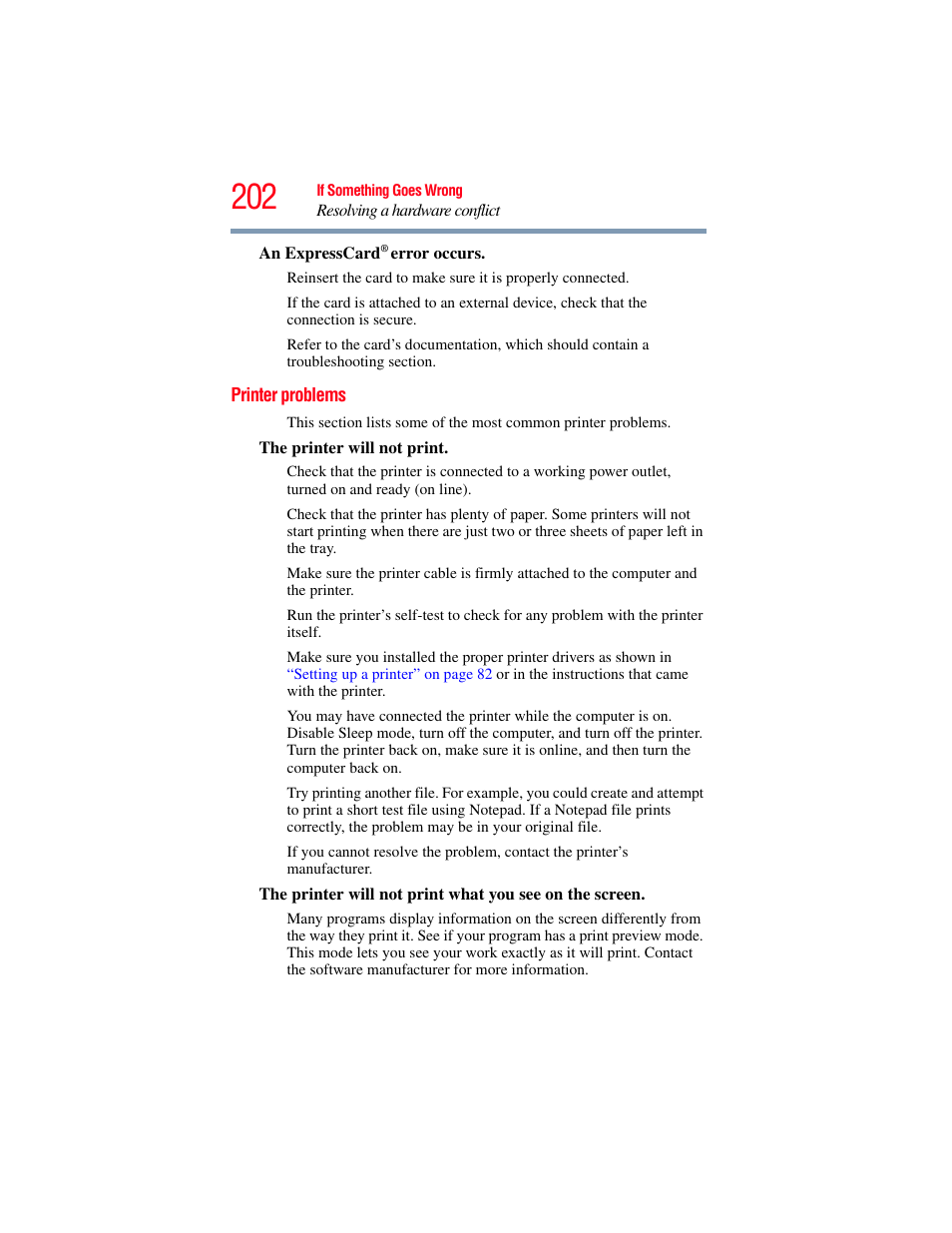 Printer problems | Toshiba SATELLITE P500 User Manual | Page 202 / 254