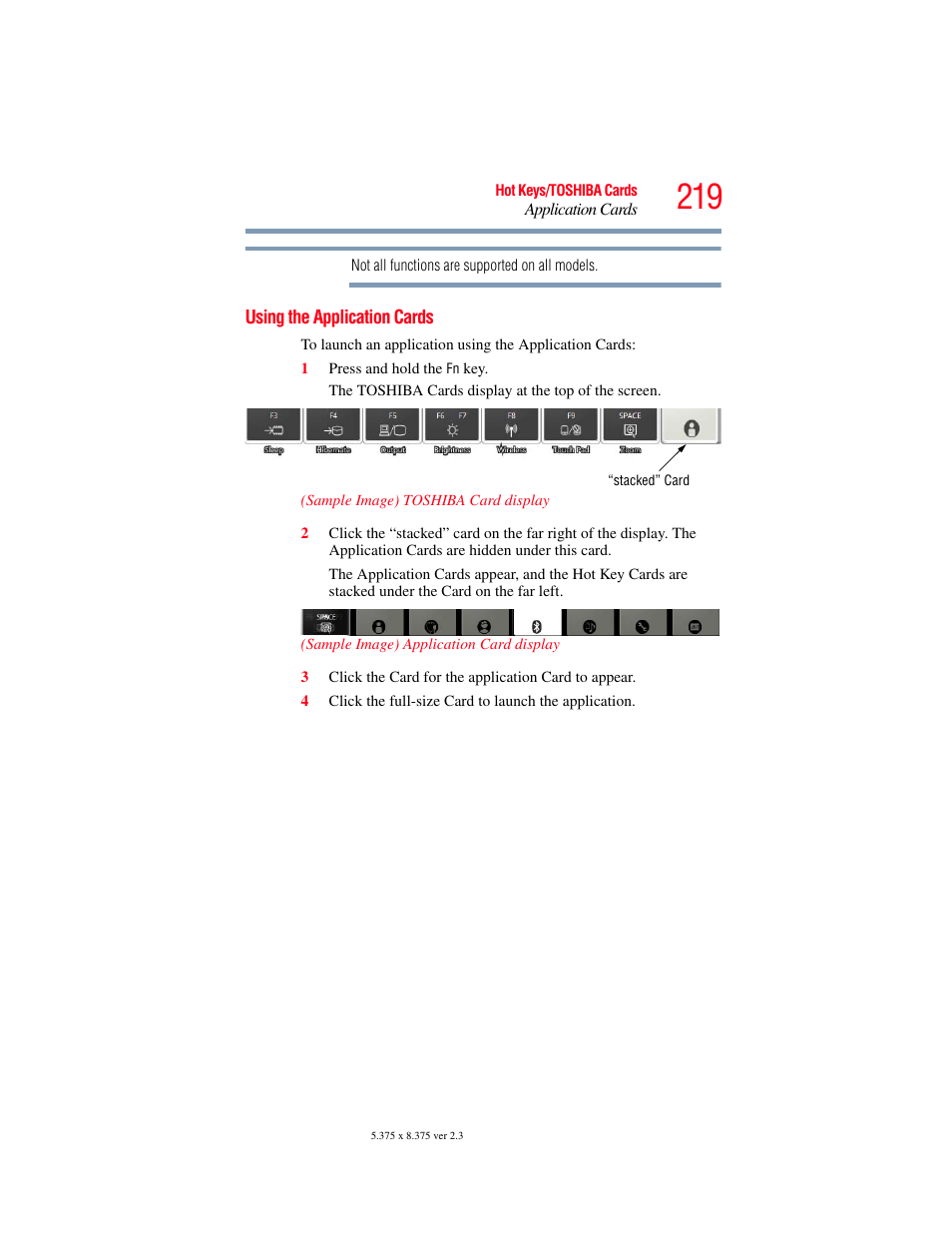 Using the application cards | Toshiba SATELLITE P500 User Manual | Page 219 / 254