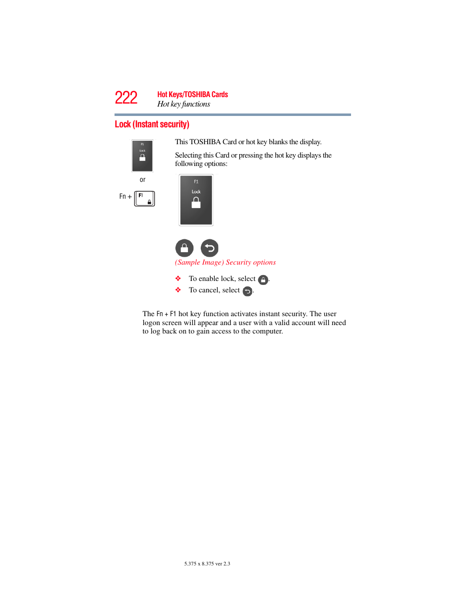 Lock (instant security) | Toshiba SATELLITE P500 User Manual | Page 222 / 254